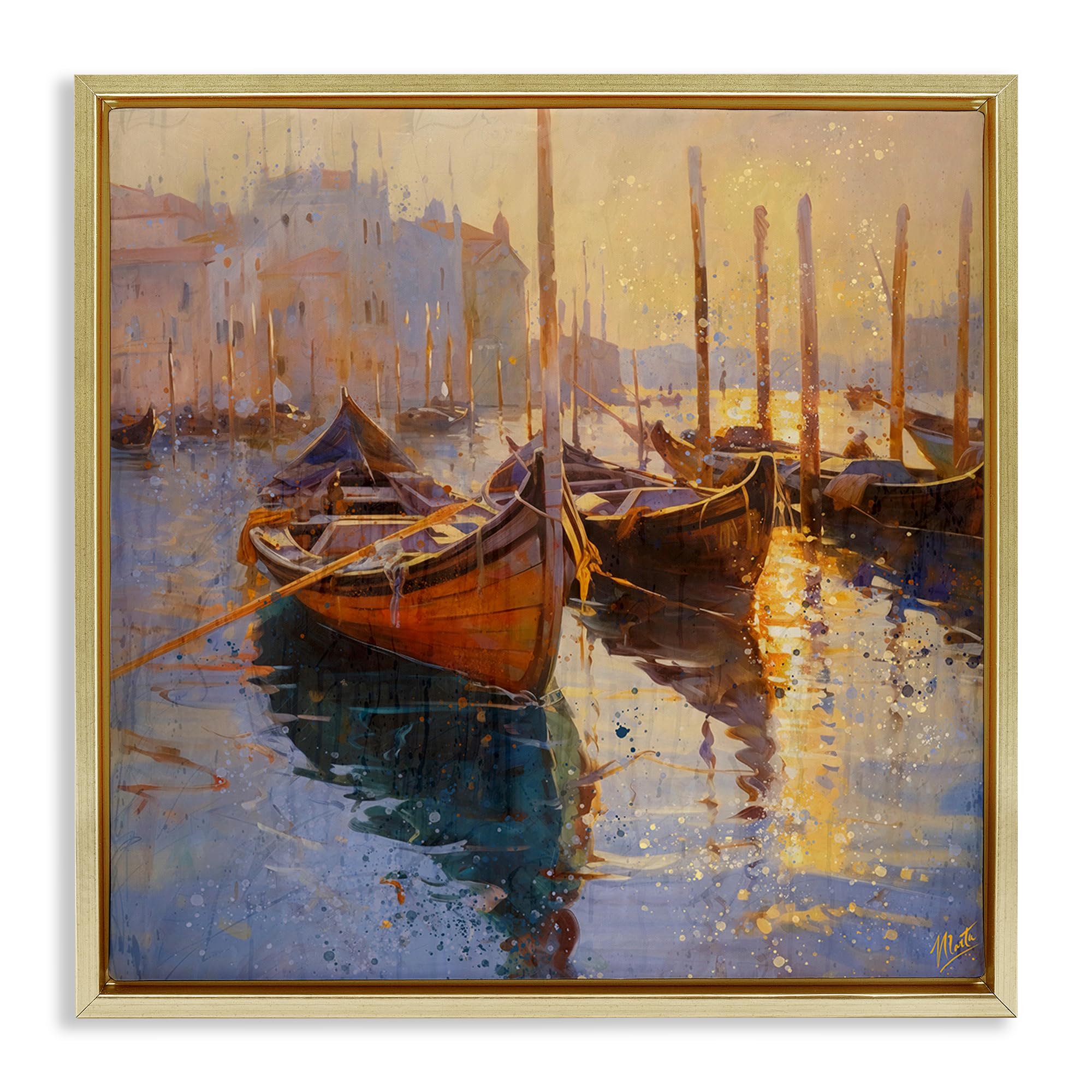 Stupell Industries Metallic Gold (Matte) 'Speckled Venice Boats'| Floating Frame Canvas Art