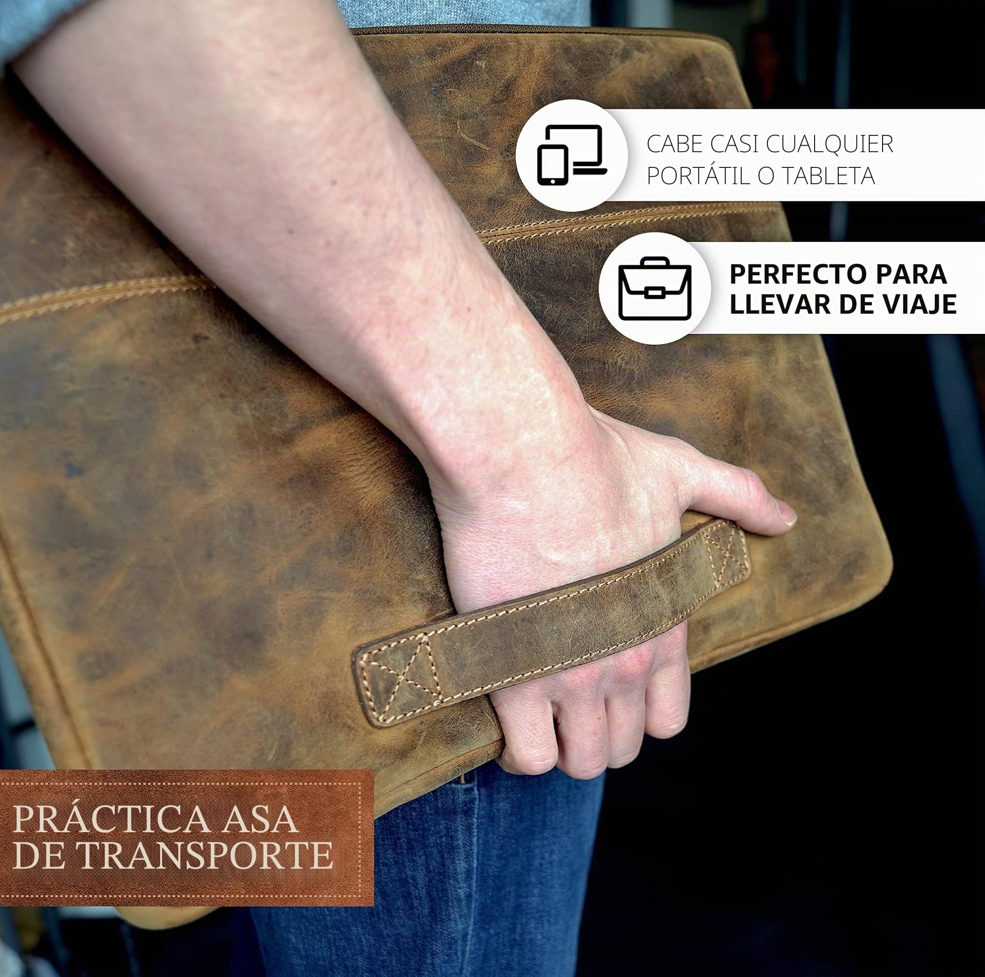 Fa.Volmer ® Funda vintage de piel de búfalo acolchada para MacBook Pro, Microsoft Surface I iPad funda I Tablet funda I aspecto vintage, Marrón, natural