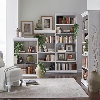 Liberty Furniture Magnolia Manor Stepped Bookcase Wall for Living Room Home Office Storage - Antique White & Weathered Bark