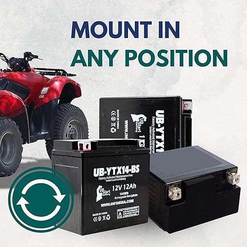 Miniatura 8 de Reemplazo YTX14-BS para batería Honda Foreman 450 1998-2004 - Compatible con Honda TRX450 Fourtrax Foreman S, 450 ES 450CC, cuatro ruedas Quad ATV,