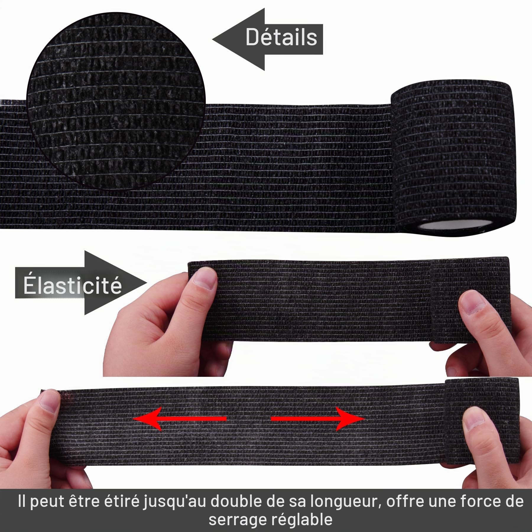 BQTQ 40 Rouleaux Tape Cohésive de Sport Bandes Vétérinaire Tape Sportive Elastique Cohésif pour Prévention des Ampoules(Noir, 5cm x 4,5 m)
