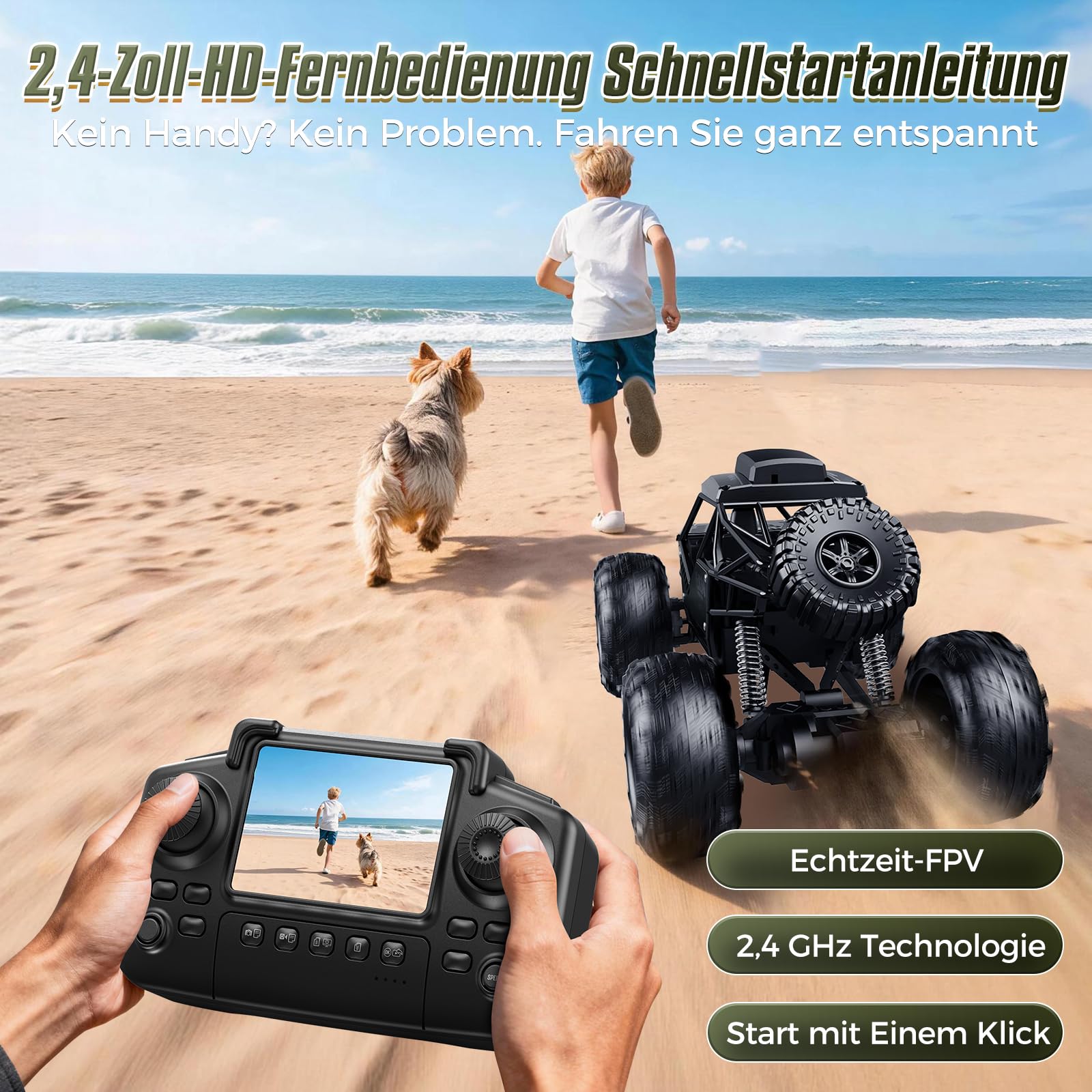 Ferngesteuertes Auto mit HD-Kamera für Erwachsene, 1:18 Monstertruck Spielzeug, 2,4-GHz RC Auto Offroad mit HD-Bildschirm, 2 Akkus (40 Minuten Laufzeit), Kinder,C0