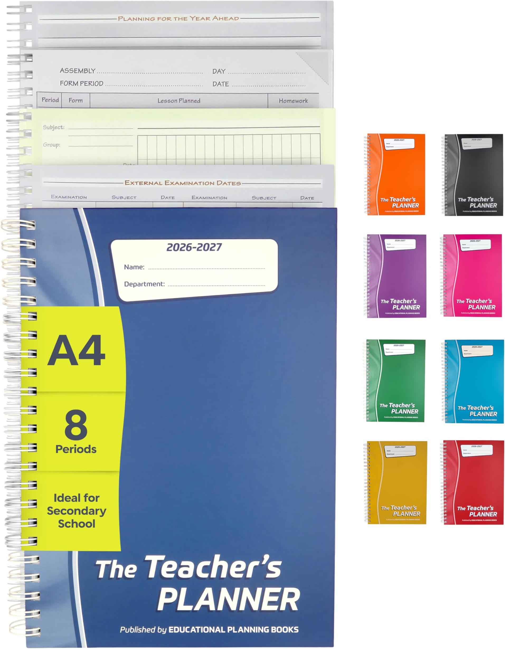 The Teachers Planner 2026-2027 for Secondary School – A4 – Eight Period Day – Page-a-Day & Undated, with Dedicated Pages for Year Planning, Exams, Marking and more (TP1-B)
