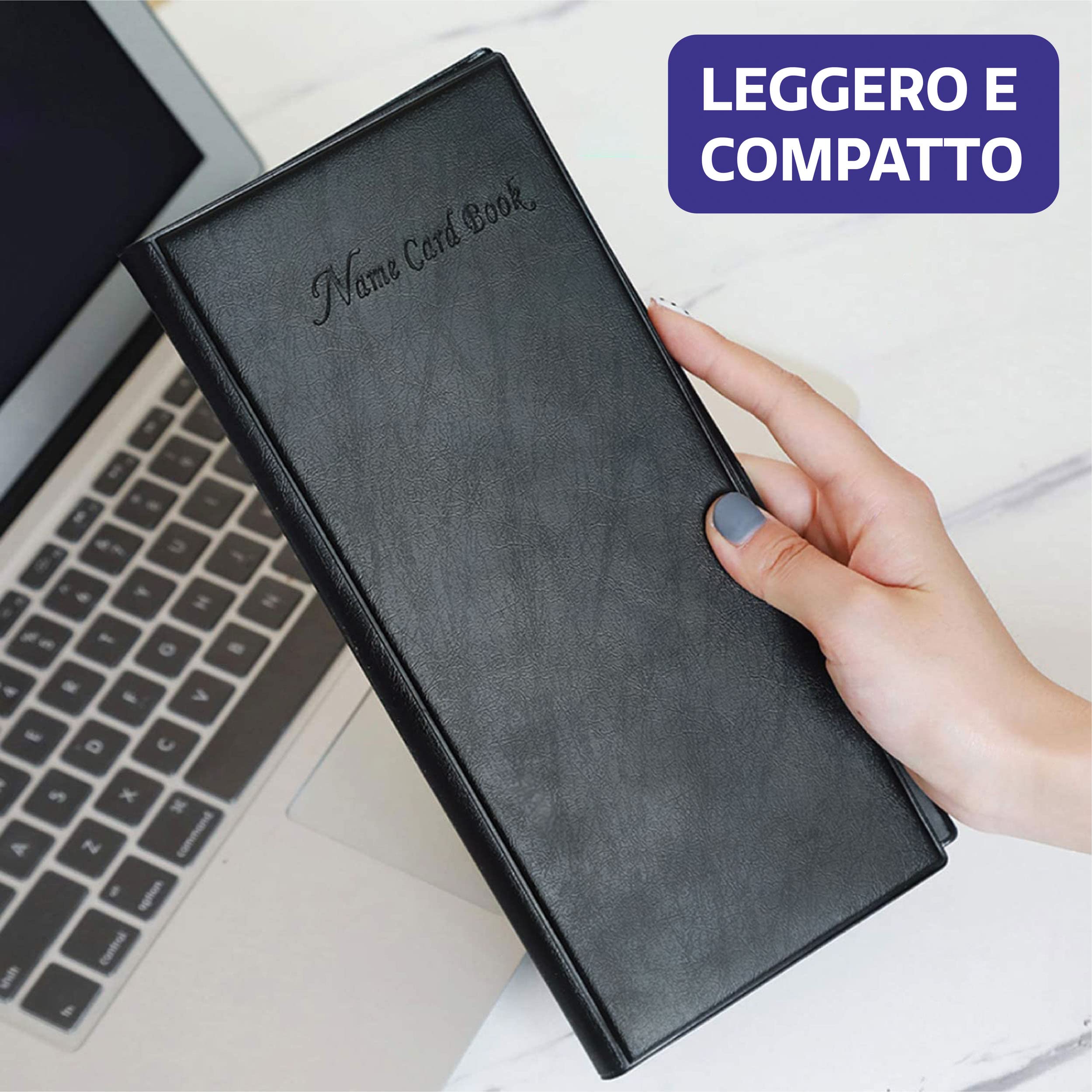 Praknu Porta Biglietti da Visita 480 Fogli Salvaspazio Nero