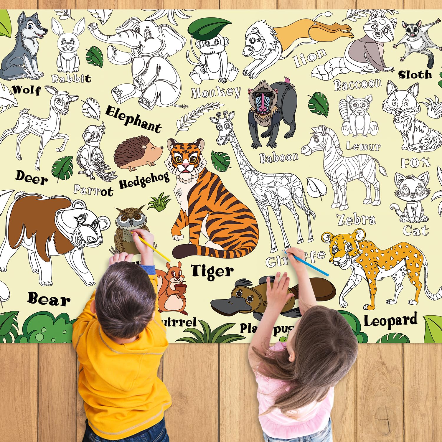 Nicime 100 x 80 cm zwierzęta dżungla olbrzymi plakat do kolorowania ze zdjęciem, prezent urodzinowy, artystyczny papier do rysowania do szkoły, klasy, domu, na imprezę dla chłopców, dziewcząt, dzieci