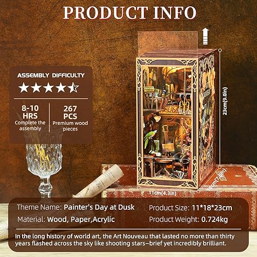 Miniatura 149 de Kit de rincón de libros en miniatura, rompecabezas de madera 3D con luz LED para decoración de estantería (más allá de la biblioteca)