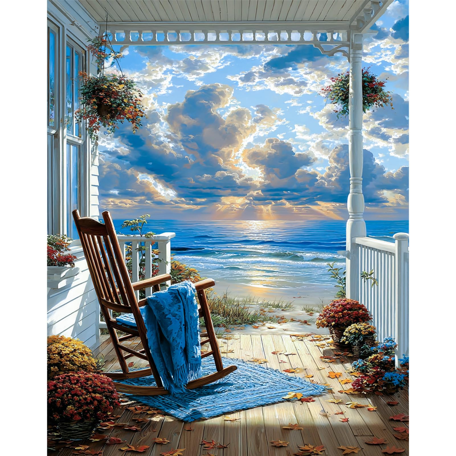 TOSTOG Paint by Numbers for Adults Kits, Seaside Rest, Painting by Numbers On Canvas, Beach Landscape, Without Frame, DIY Color Oil Painting Acrylic Paints for Gifts Home Wall Decor 16x20in/40x50cm