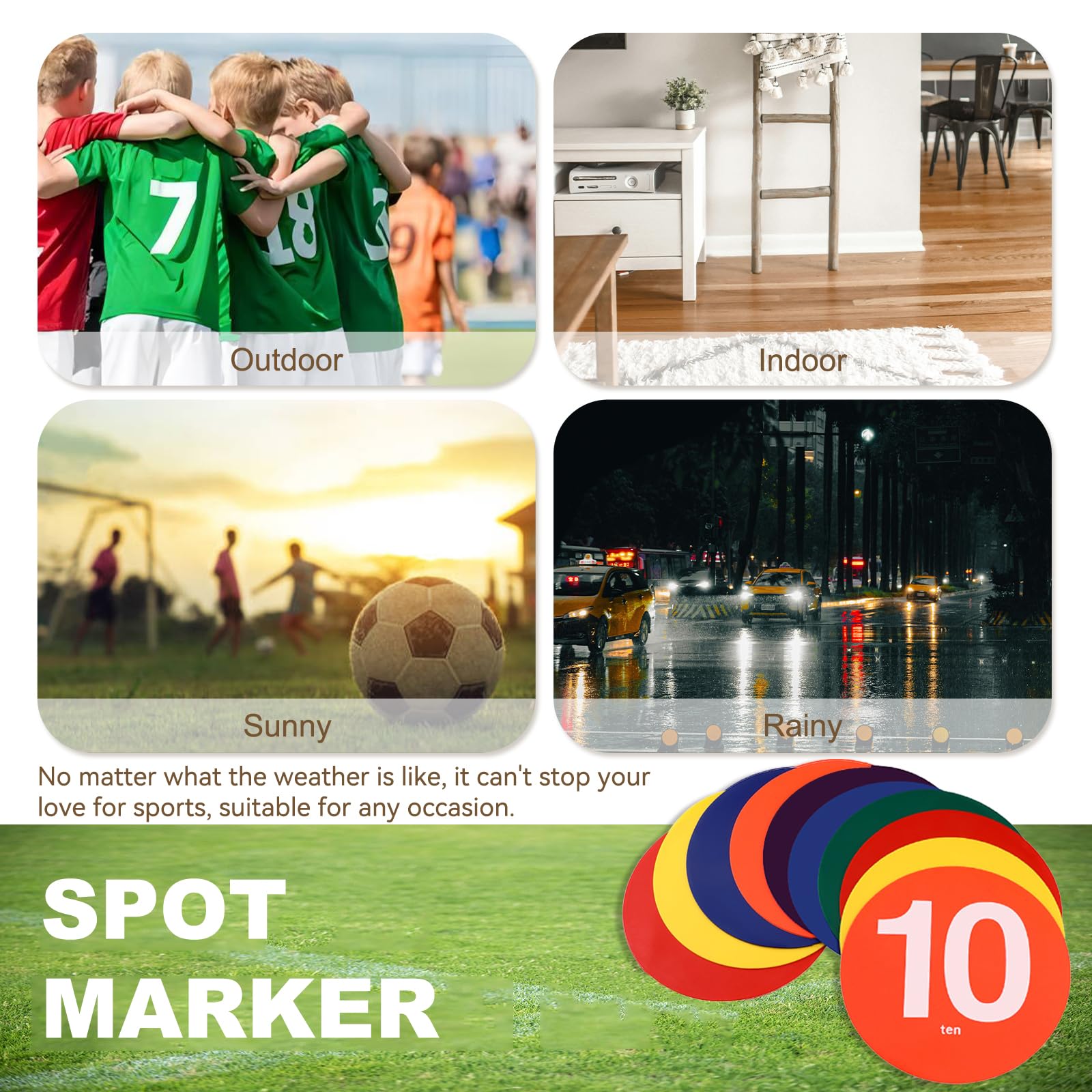 RoseFlower Marqueurs à Disque Plat (Lot de 10) - Mélange de Couleurs, Numérotés de 1 à 10, Adaptés Aux Activités de Plein Air de la Maternelle, à L'équipement D'entraînement de Football