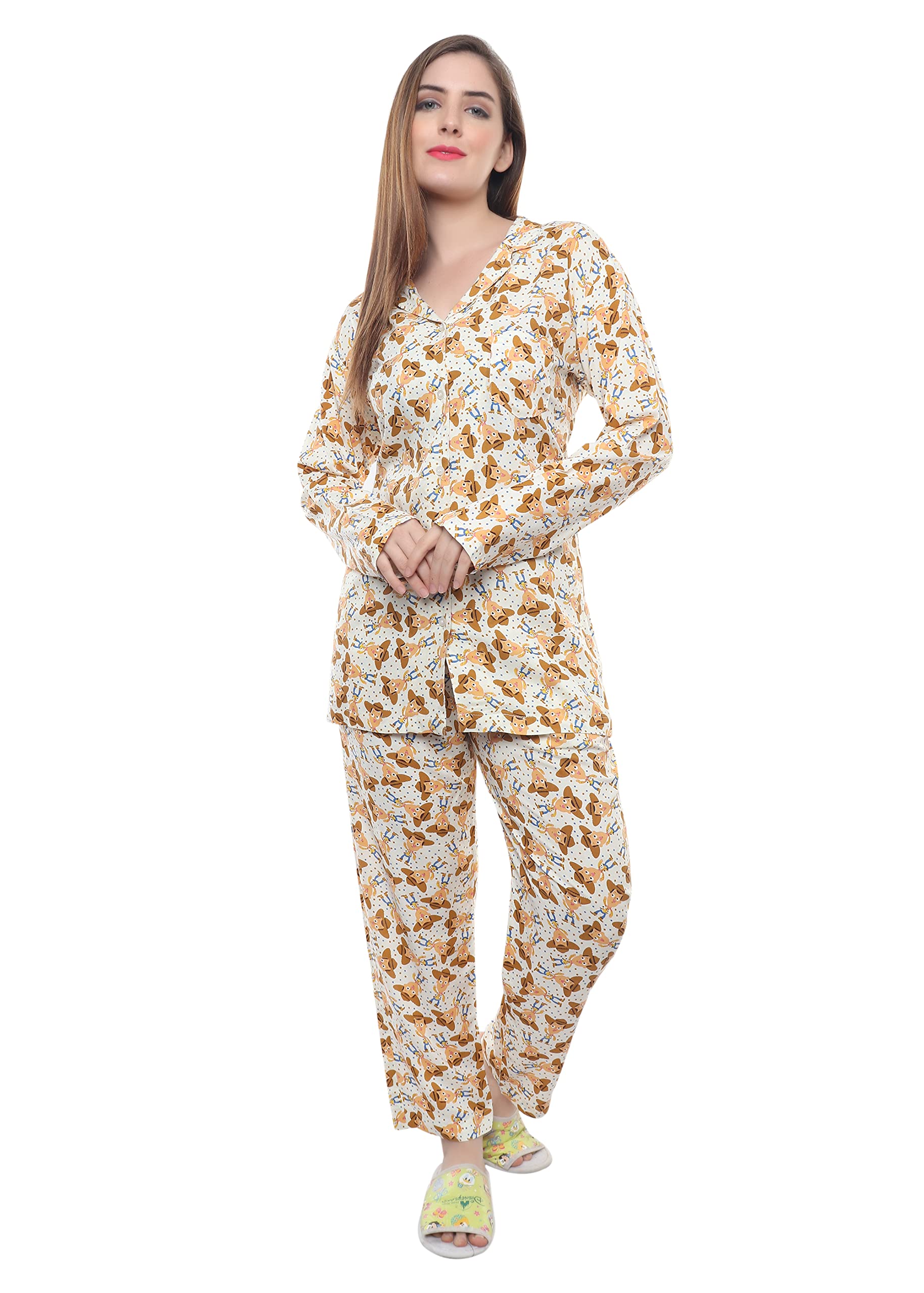 panchayati mausi Unisex Printed Gold Colour Night Suit Pyjama Set-picture-52