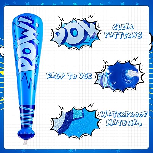 Miniatura 3 de WILLBOND Bate de béisbol inflable de 17 pulgadas, decoraciones de fiesta de béisbol a granel, bate inflable con 1 bomba para suministros de fiesta,