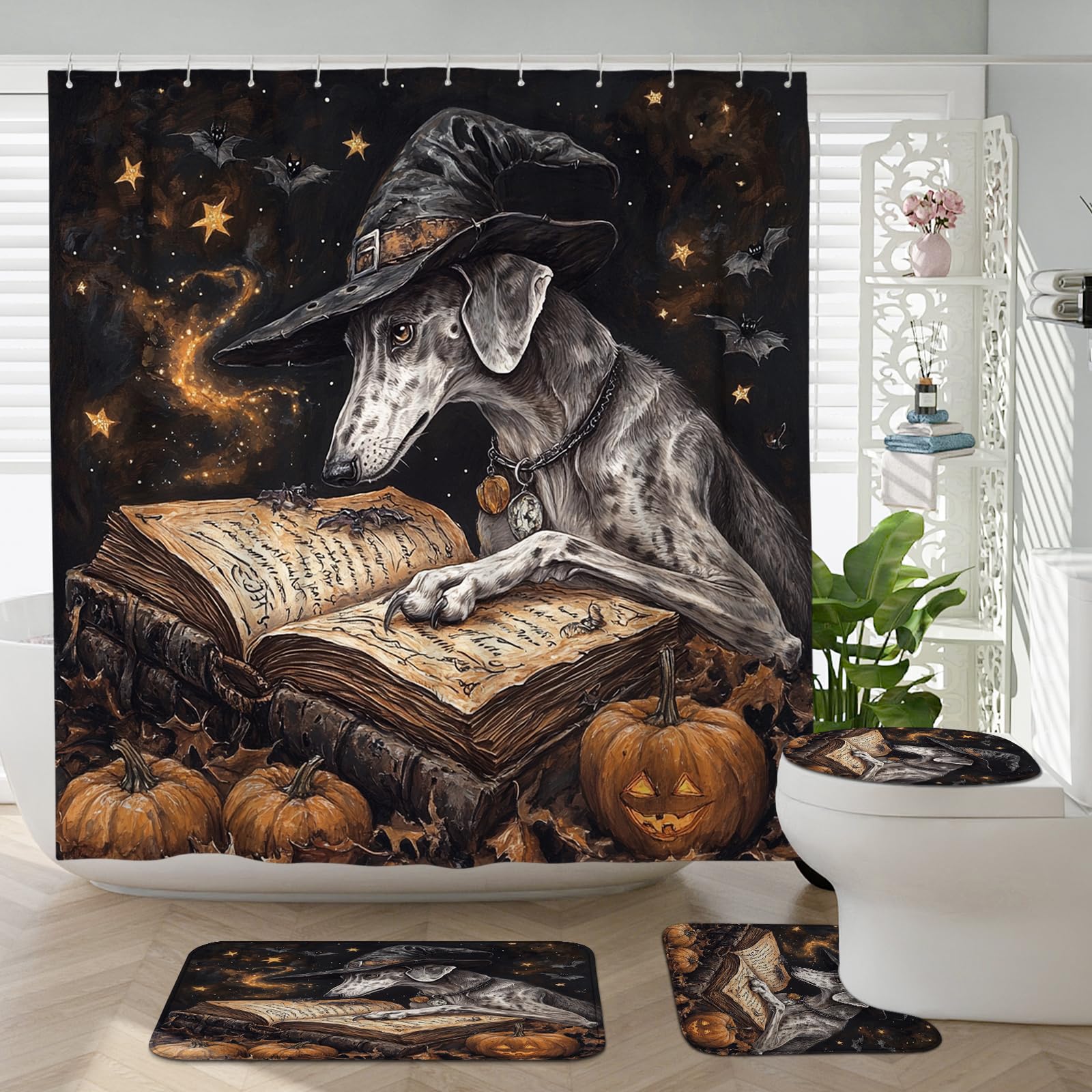 Rideaux de douche Halloween absorbants avec tapis antidérapant et couvre-WC lavables