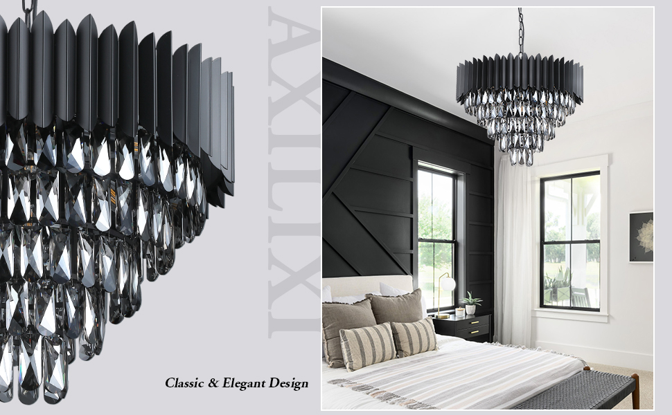 A AXILIXI Black Crystal Chandeliers,Contemporary 24'' Modern