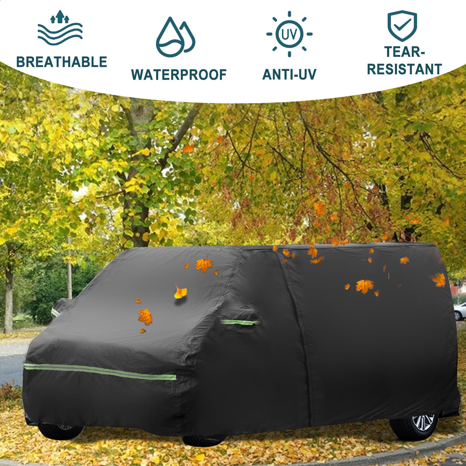 Volledige Autohoes Voor VW T5 En T6 – 5-laags 300D Oxford, Waterdicht, UV-bestendig, Met Rits Bij Deur En Opbergtas