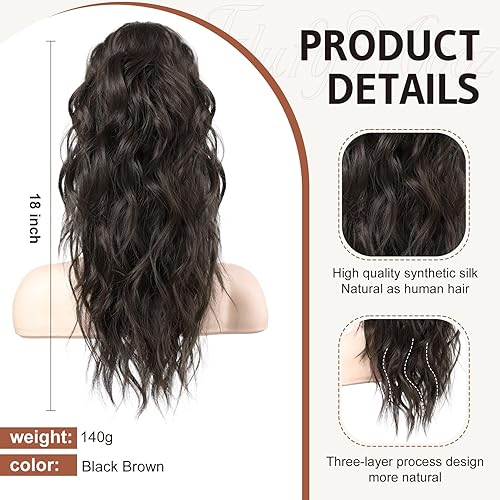 Miniatura 2 de FLUFYMOOZ Extensión de cola de caballo, extensión de cola de caballo con clip de garra de 18 pulgadas, extensiones de cabello ondulado y rizado con