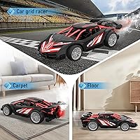 Vista 2 de Coche RC 1/18 para niños con batería recargable, luces LED y aerosol, auto a control remoto para niños, pequeños autos RC Drift para edades de 4 a 7