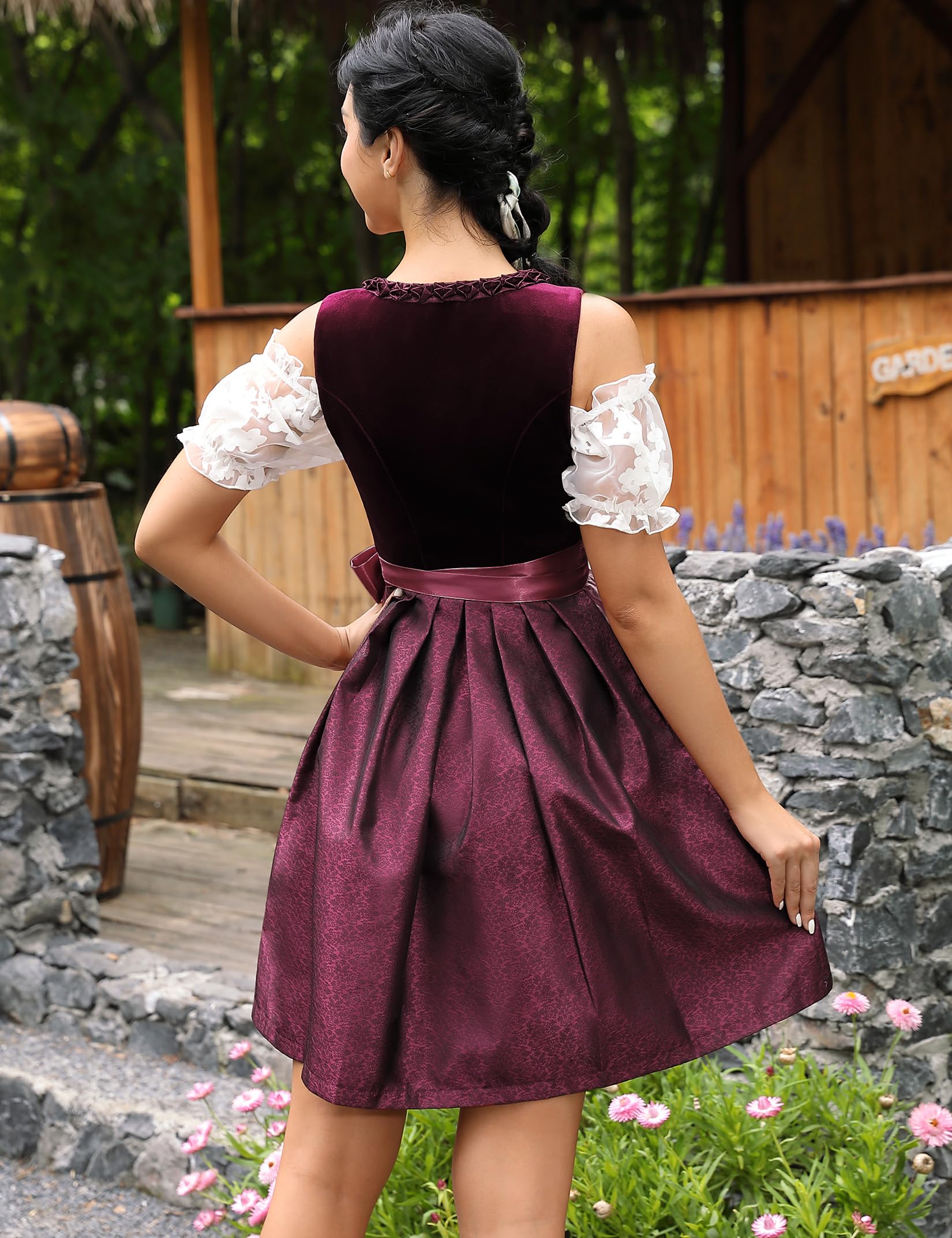 KOJOON Dirndl da Donna 3 Pezzi Abito Tradizionale Midi Dirndl Corto in Velluto alla Moda per Le Occasioni Speciali dell'Oktoberfest 34-48