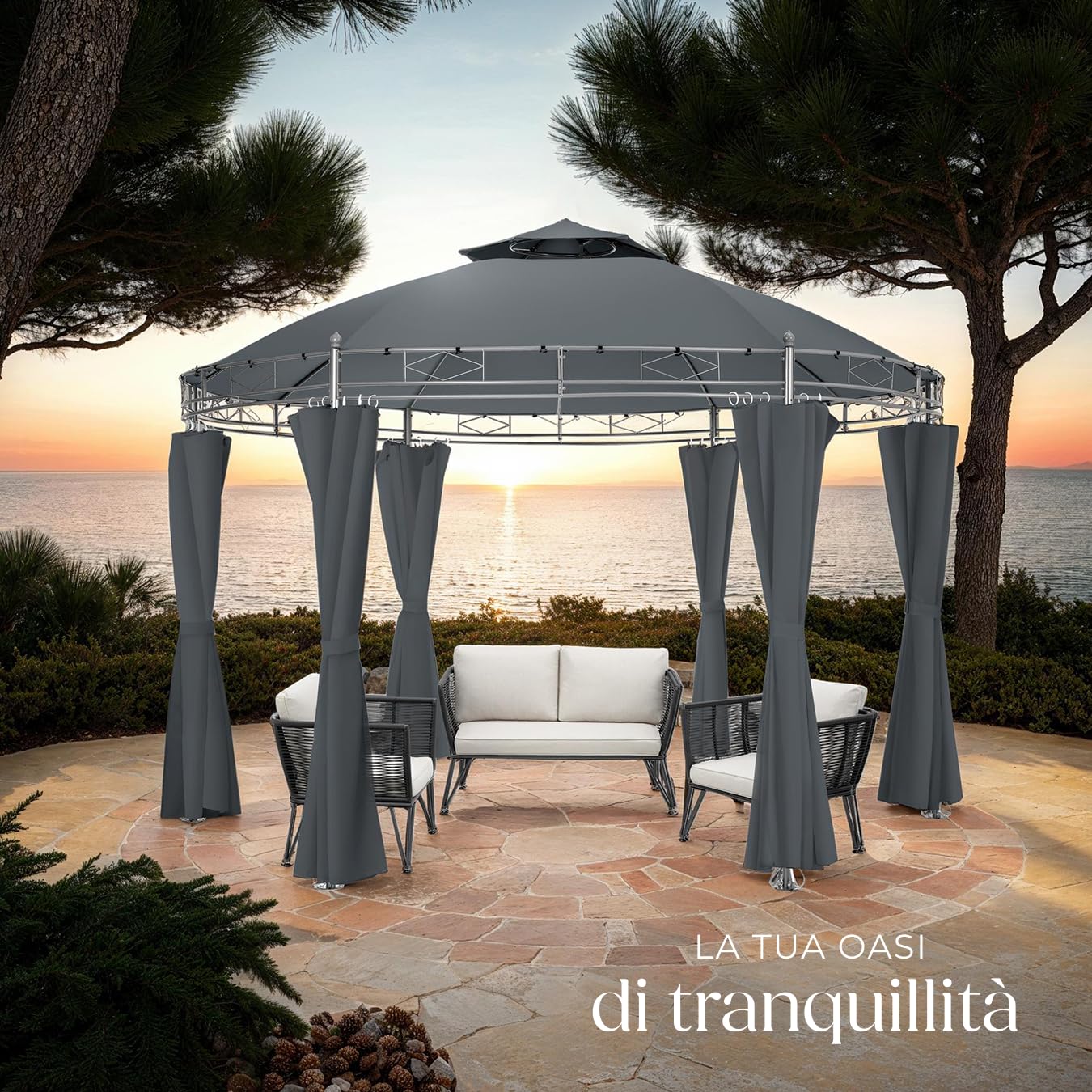 tectake® Gazebo da Giardino Deluxe, Gazebo Esterno Resistente con Teli Laterali, Gazebo da Esterno Regolabile, Gazebo Impermeabile, Resistente ai Raggi UV, Design Elegante - Antracite