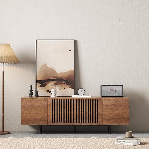 Miniatura 6 de Modern Design By Crafts & comfort Napoli - Soporte de madera para TV, centro de entretenimiento de mediados de siglo con almacenamiento para