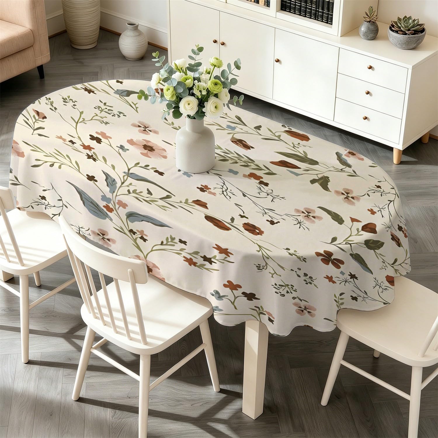 Nappe ovale 160x200 cm fleurs sauvages imperméable en toile cirée moderne pour table de cuisine