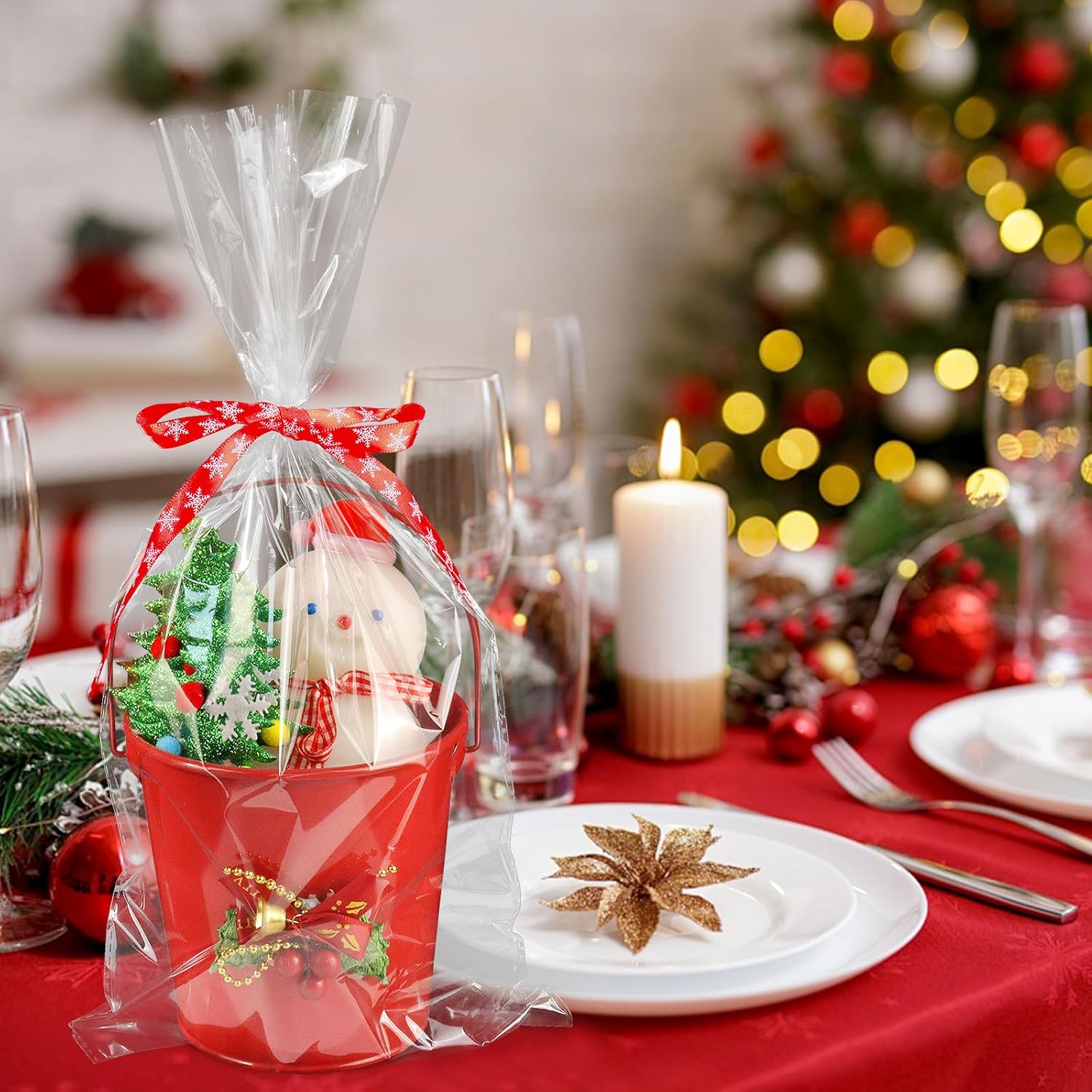 100pcs 8"x16" Cellophane Bags for Wine Bottles Clear Cello Treat Gift Bag With Twist Ties for Mug, Cookies, Party Favors, Christmas Gift, Halloween, Thanksgiving, Easter, Mother's Day, Valentine's Day - Image 4