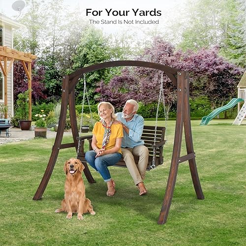 Miniatura 7 de VINGLI Columpio de madera mejorado para patio y jardín, silla columpio resistente de 880 libras con cadenas colgantes para exteriores (rústico, 4