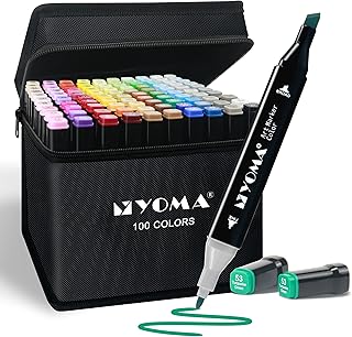 100 Colors Alcohol Markers Dual Tip Markers Art Markers Set, Unique Colors (1 Marker Case) Alcohol-based Ink, Fine & Chisel, Black Penholder