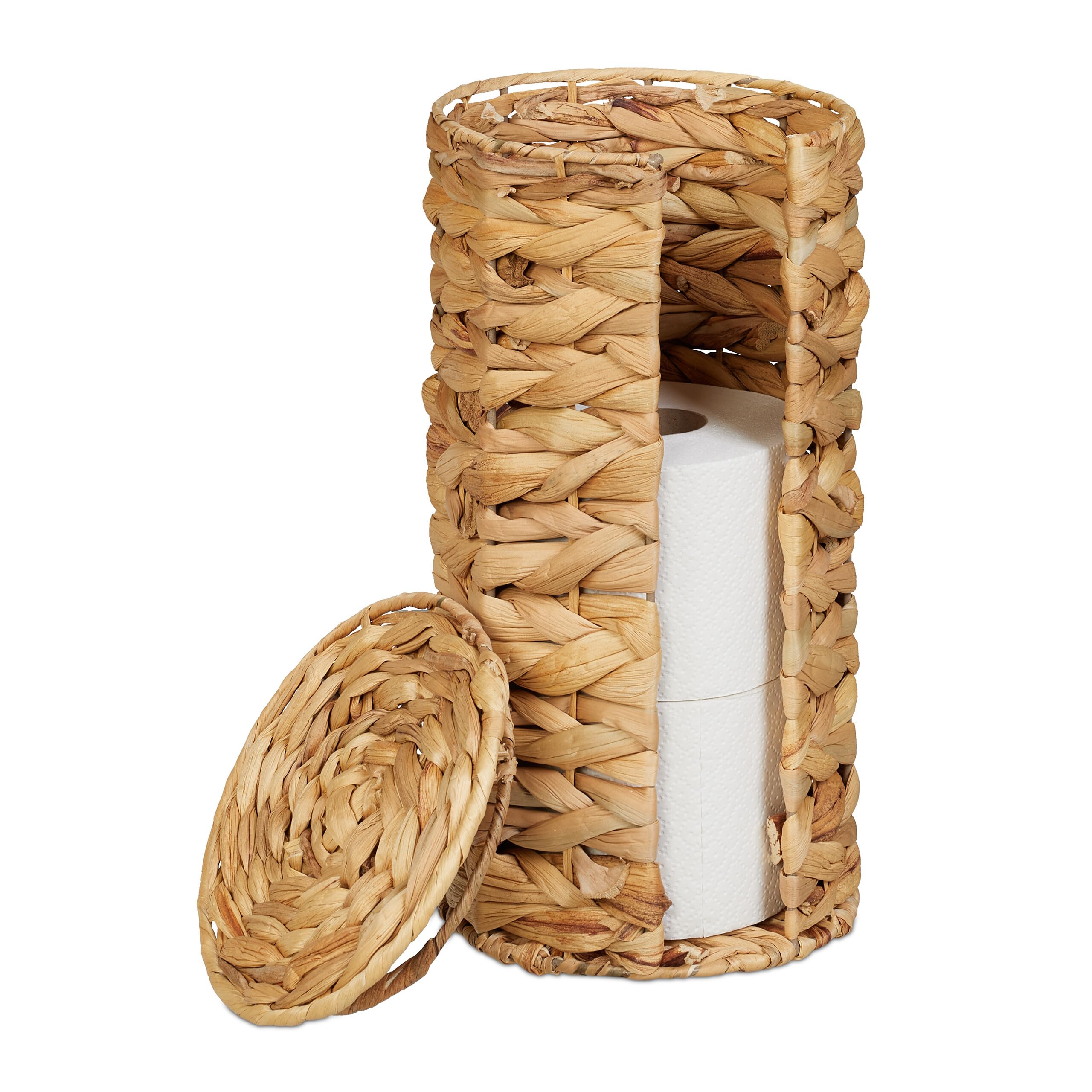 Relaxdays Portarrollos de Papel Higiénico, 3 Rollos Repuesto, Jacinto de Agua, 34 x 18 cm, Accesorio Baño, Natural