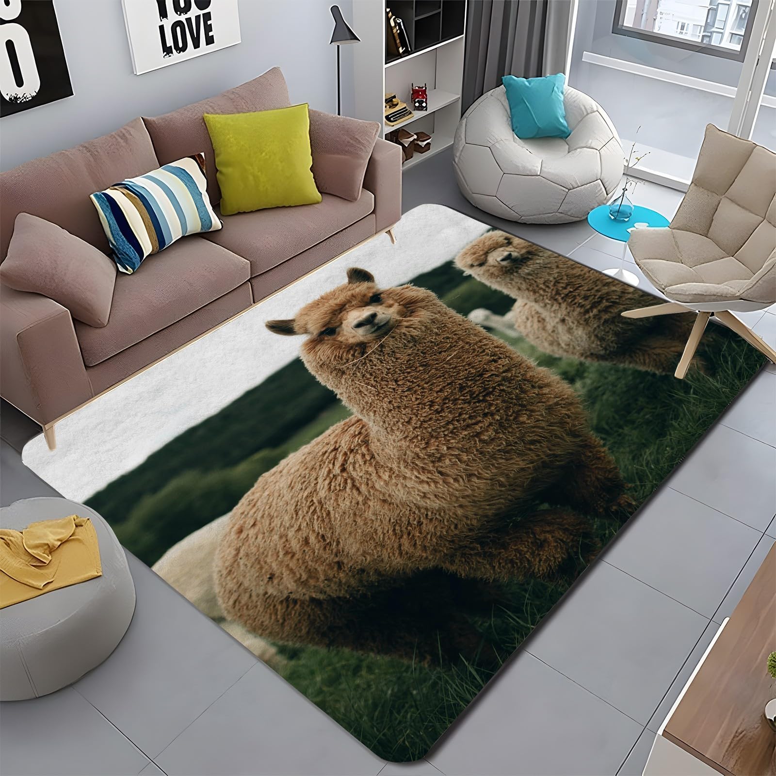 Amazon | カーペット アルパカ動物 ラグ カーペット 動物 絨毯 90x180