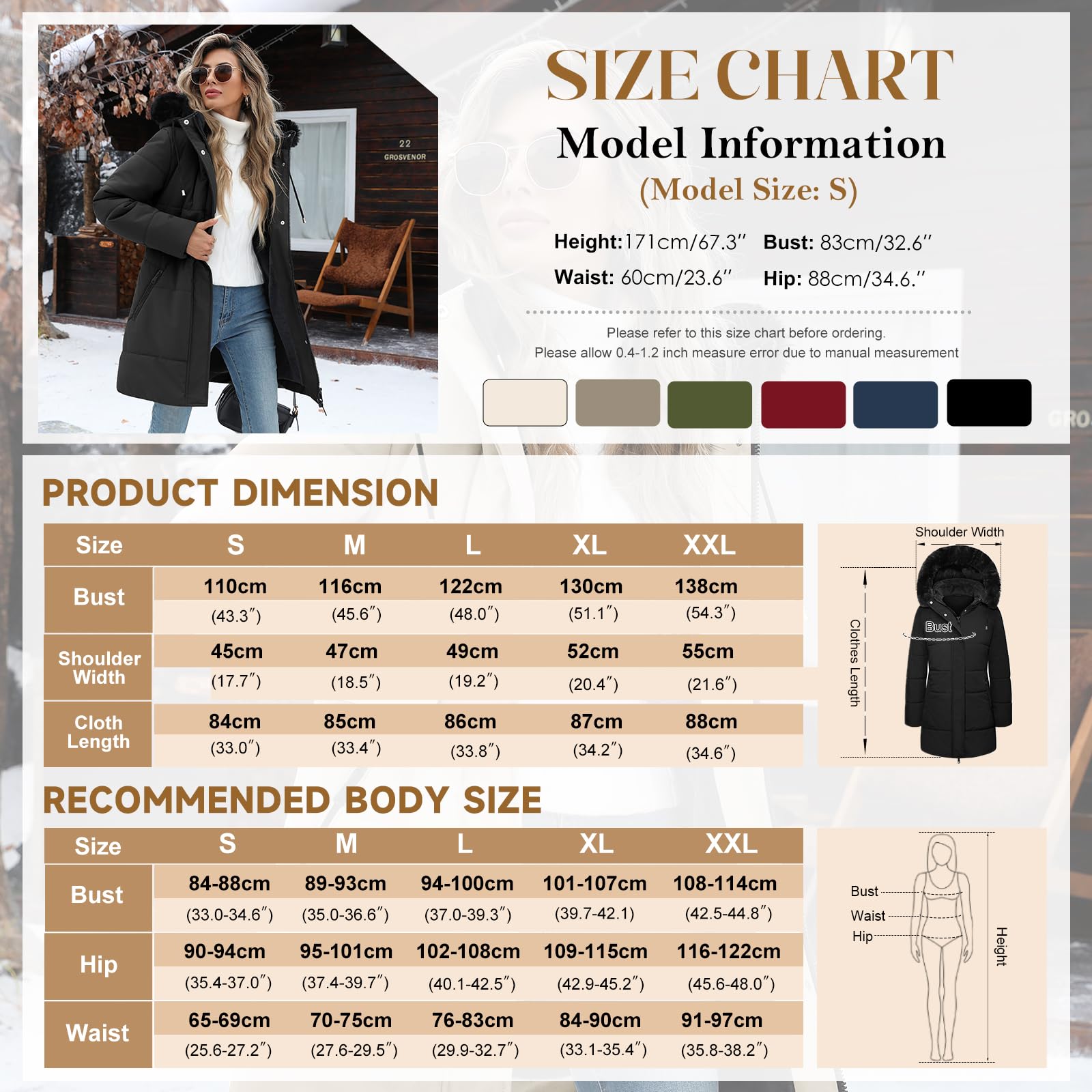 Tuopuda Abrigo Parka Mujer Largo con Capucha de piel Abrigo Gruesa para Mujer Chaqueta de Invierno con Bolsillos Chaqueta de Cremallera Abrigo Resistente al Viento