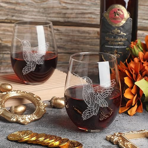 Miniatura 4 de 2 copas de vino sin tallo de colibrí de 17 onzas, regalos temáticos de colibrí para Navidad, día de San Valentín, cumpleaños, aniversarios,