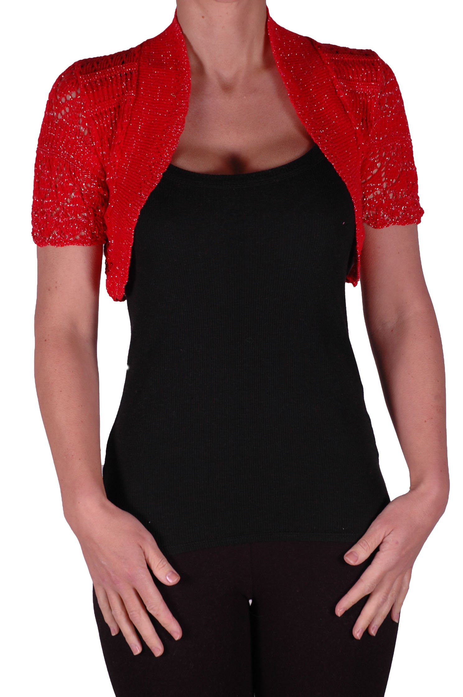 Eye Catch EyeCatchKnitwear - Erin Lurex One Size Bolero Knit Shrug Red