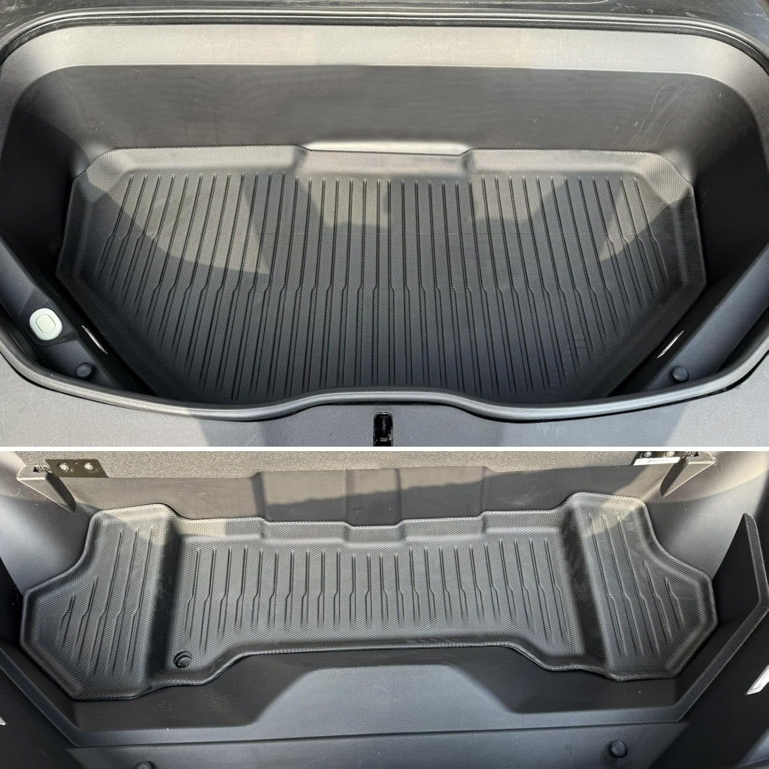 IKON MOTORSPORTS TPE Storage Mat, Compatible with 2022-2026 Rivian R1T/R1S, Custom Fit All Weather Protection Heavy Duty 3D Molded Front Upper Lower Cargo Trunk Tray Mats Protector Liner 2PC, Black