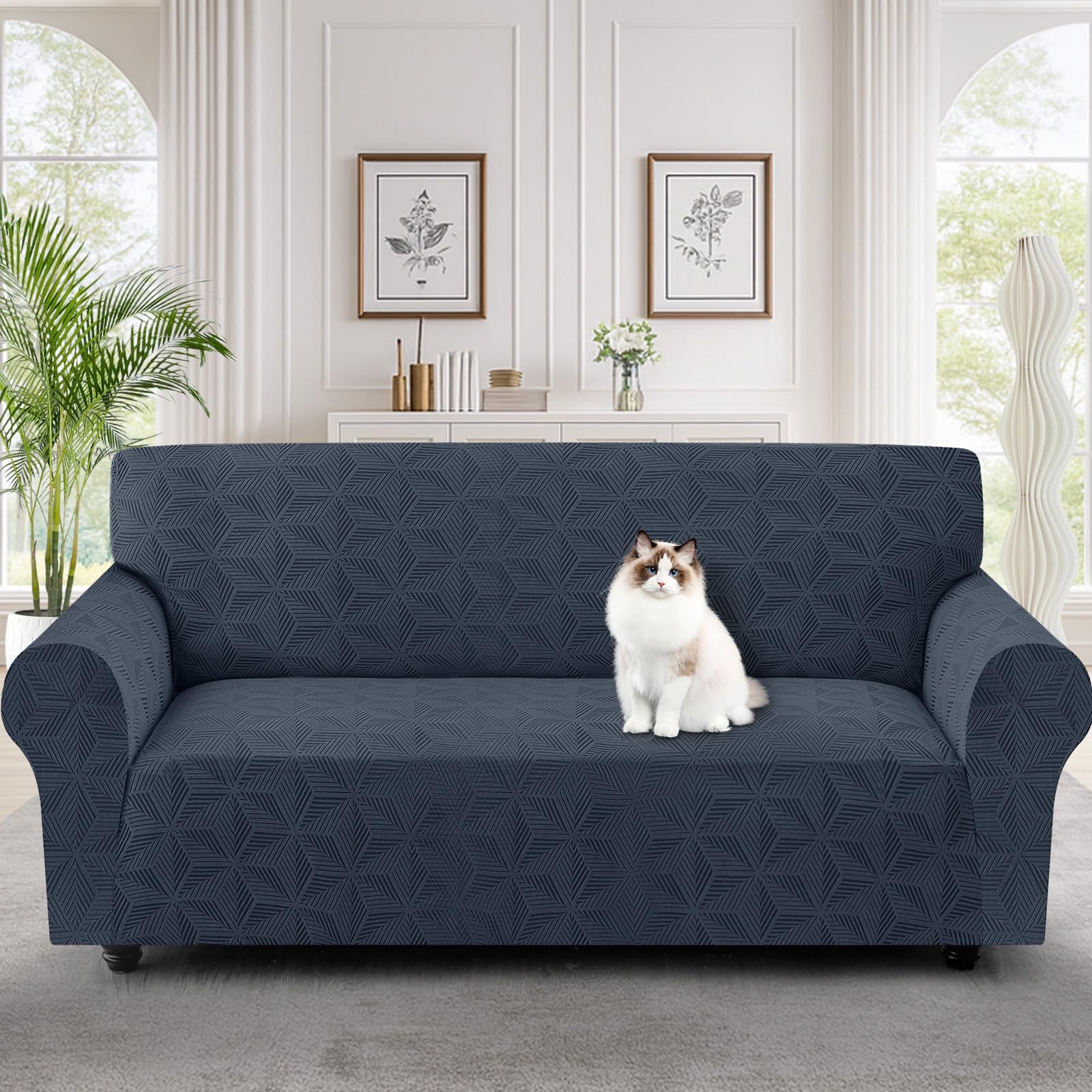 Ystyle Universal Sofa Überzug 3 Sitzer mit Armlehne, Dunkel Grau | Weicher Stretch Sofabezug, Couchbezug Kratzfest Rutschfest, Strecken Sofaüberwürfe, Sofaschoner Waschbar für Wohnzimmer