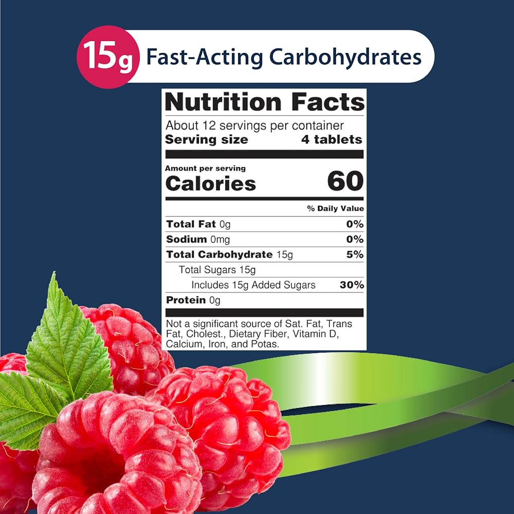 TRUEplus Glucose Tablets, Chewable, Raspberry Flavor, 15g Fast-Acting Carbohydrates, Fat Free, Gluten Free, Boost Energy, 50 Count, 6 Bottles
