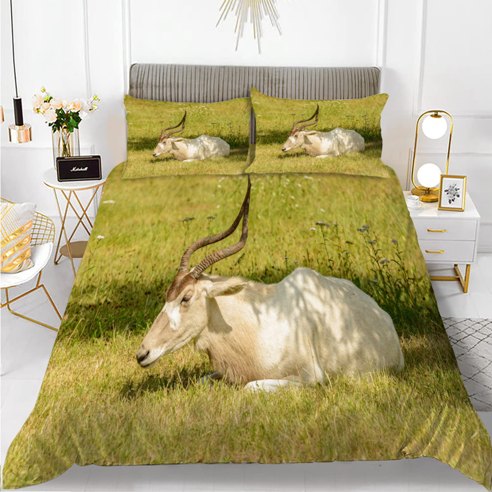 Housse de couette 160x200 mouton jaune en microfibre avec 2 taies d'oreiller