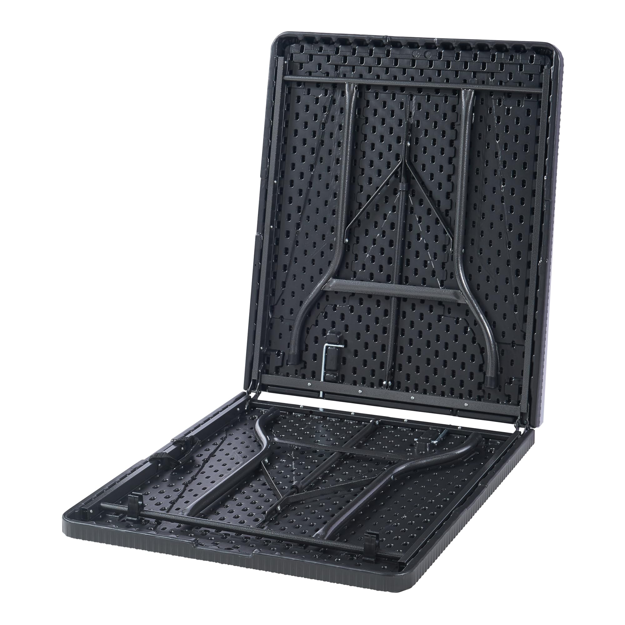 [en.casa] pro.tec składany stół piknikowy Camping przenośny stół do użytku na zewnątrz metalowa rama i blat plastikowy stół 180 x 75 x 72 cm czarny efekt rattanu