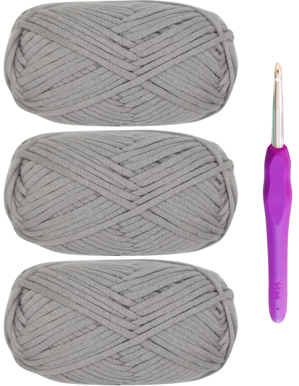 3PCS 150g Beginners Grey Yarn for Crocheting and Knitting,260 Yards Cotton Nylon Blend Yarn for Hand DIY Bag Basket Dolls and Cushion