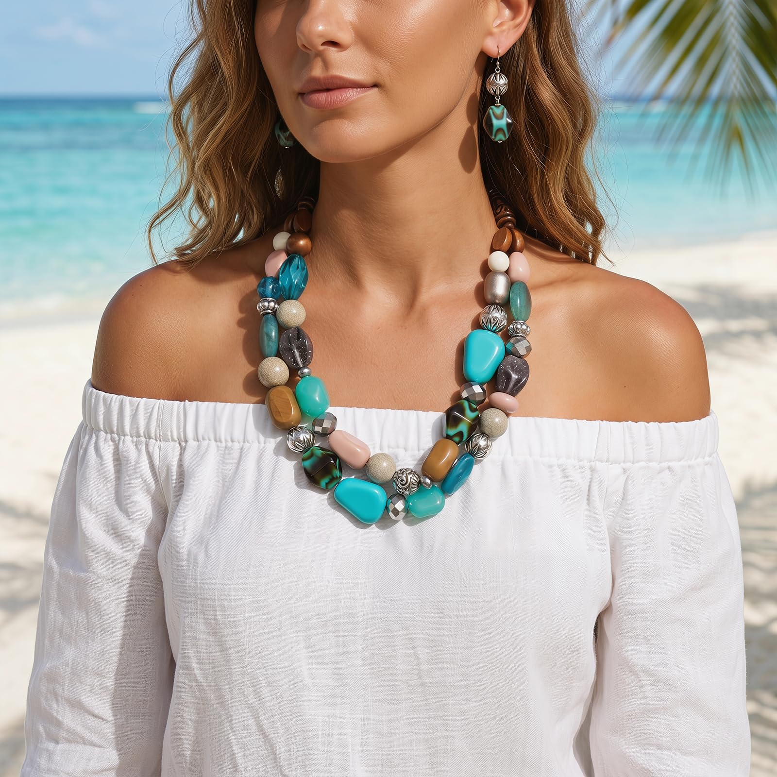 Bocar Collier 2 rangs à grosses perles Pour femme
