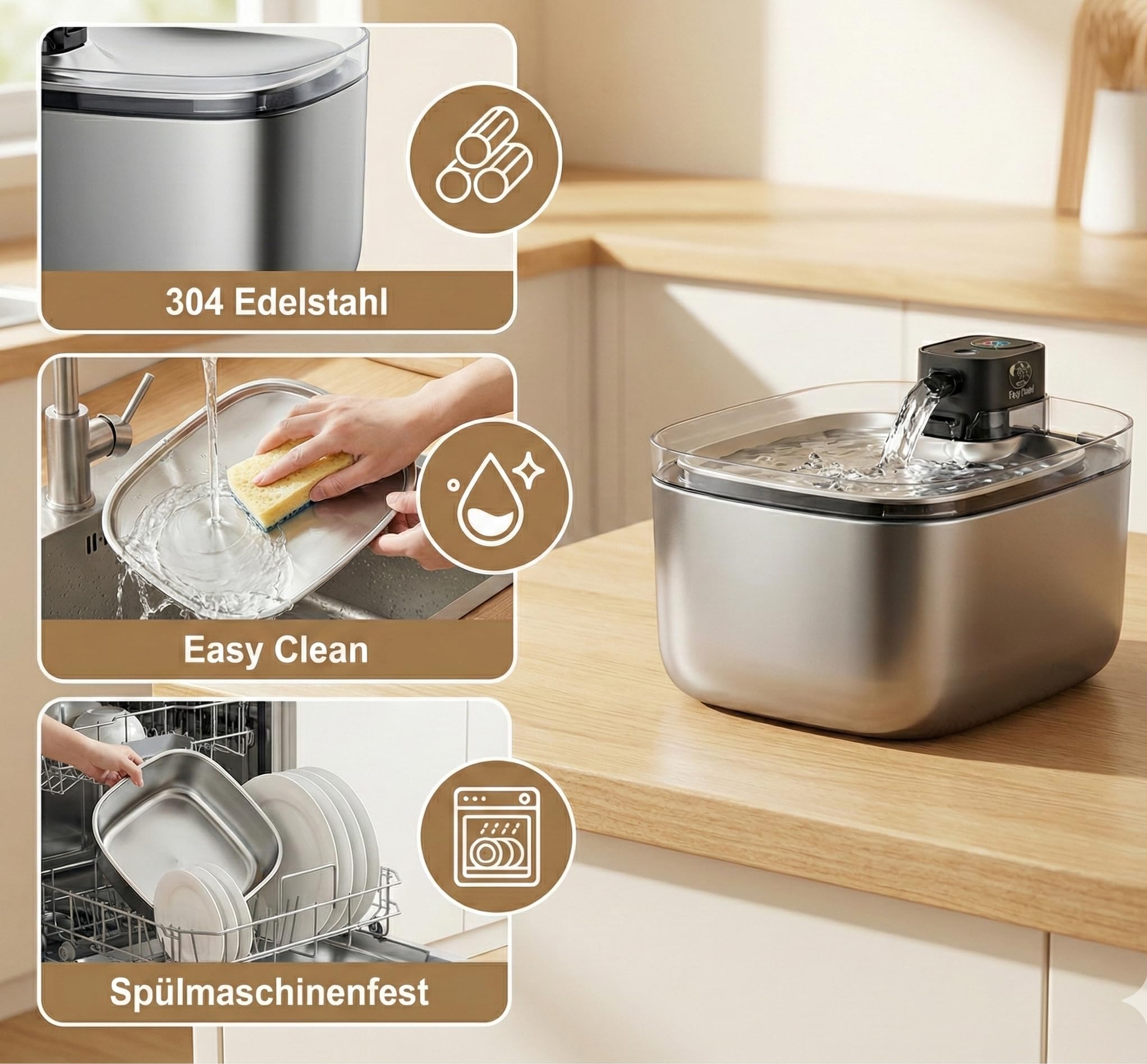 Kabelloser 5.5 L Trinkbrunnen für Katzen & Hunde aus Edelstahl – Premium Katzenbrunnen mit Bewegungssensor – 4000mAh Akku, Batteriebetrieben mit UV-Sterilisation & Ultraleise (Inkl. Filter)
