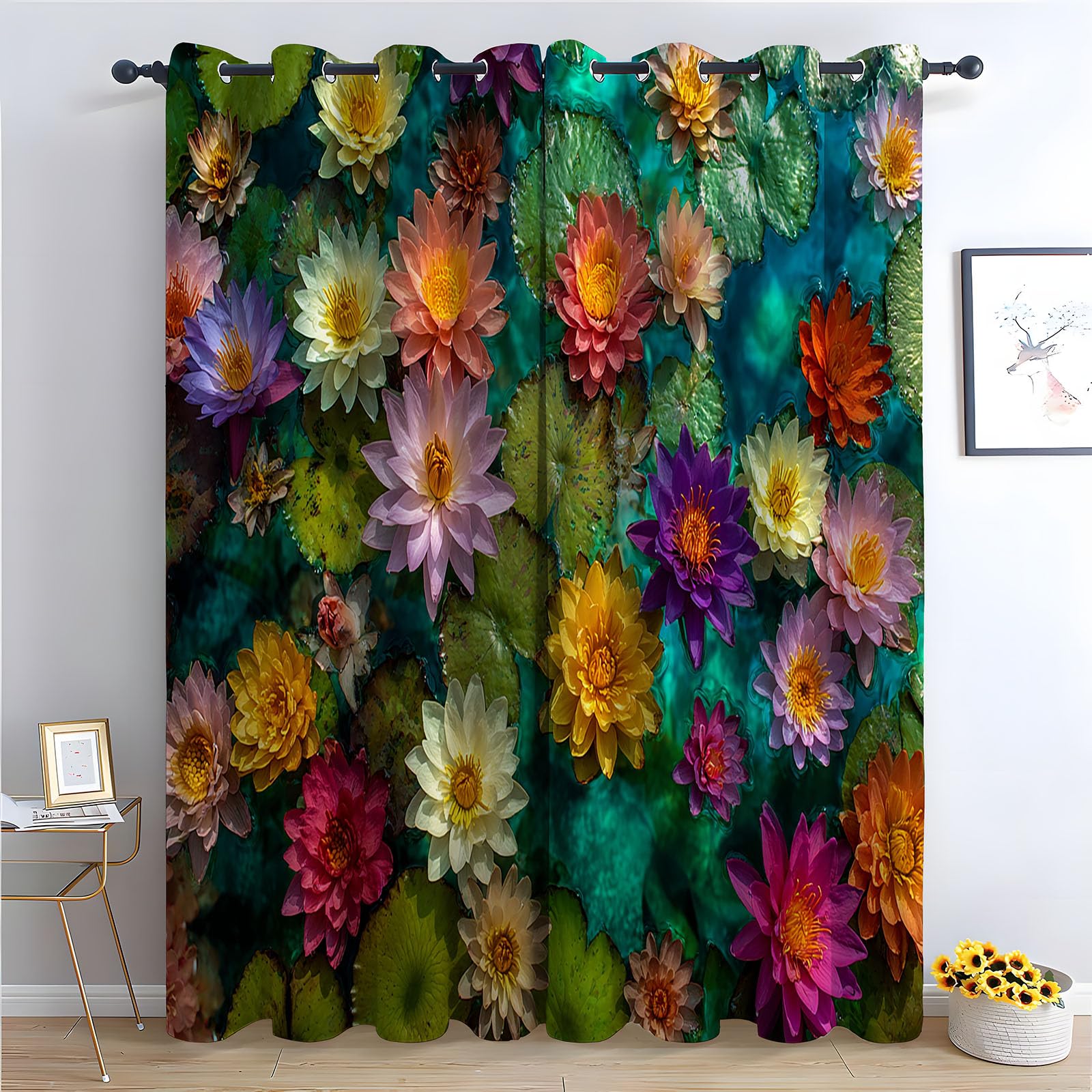 TERUEA Forest Scene Print Pattern Window Drapes for Bedroom Living Room Multi Night Sky Curtains,-52" W x 72" L (Pack of 2)