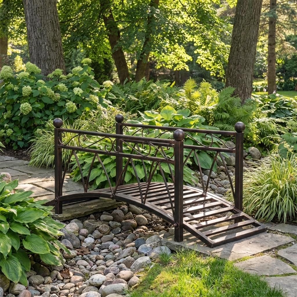 Garden Bridge, Outdoor Decorative Pond Bridge Arch Bridge, Garden Bridges for Outdoors Rustic Wooden Style Garden Walkway Bridge with Arched Design for Backyard Garden Bridge Lands