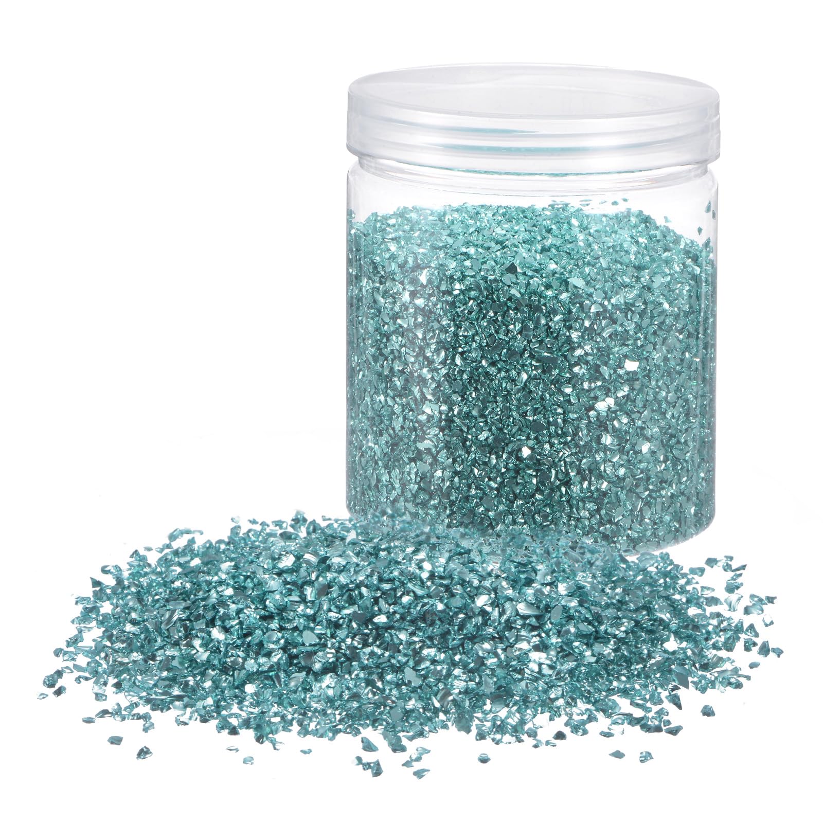 QUARKZMAN 454g 3-6mm Crushed Glass Shining Electroplating Irregular Shards Broken Glass for Crafts Resin Art Vase Decoration Turquoise
