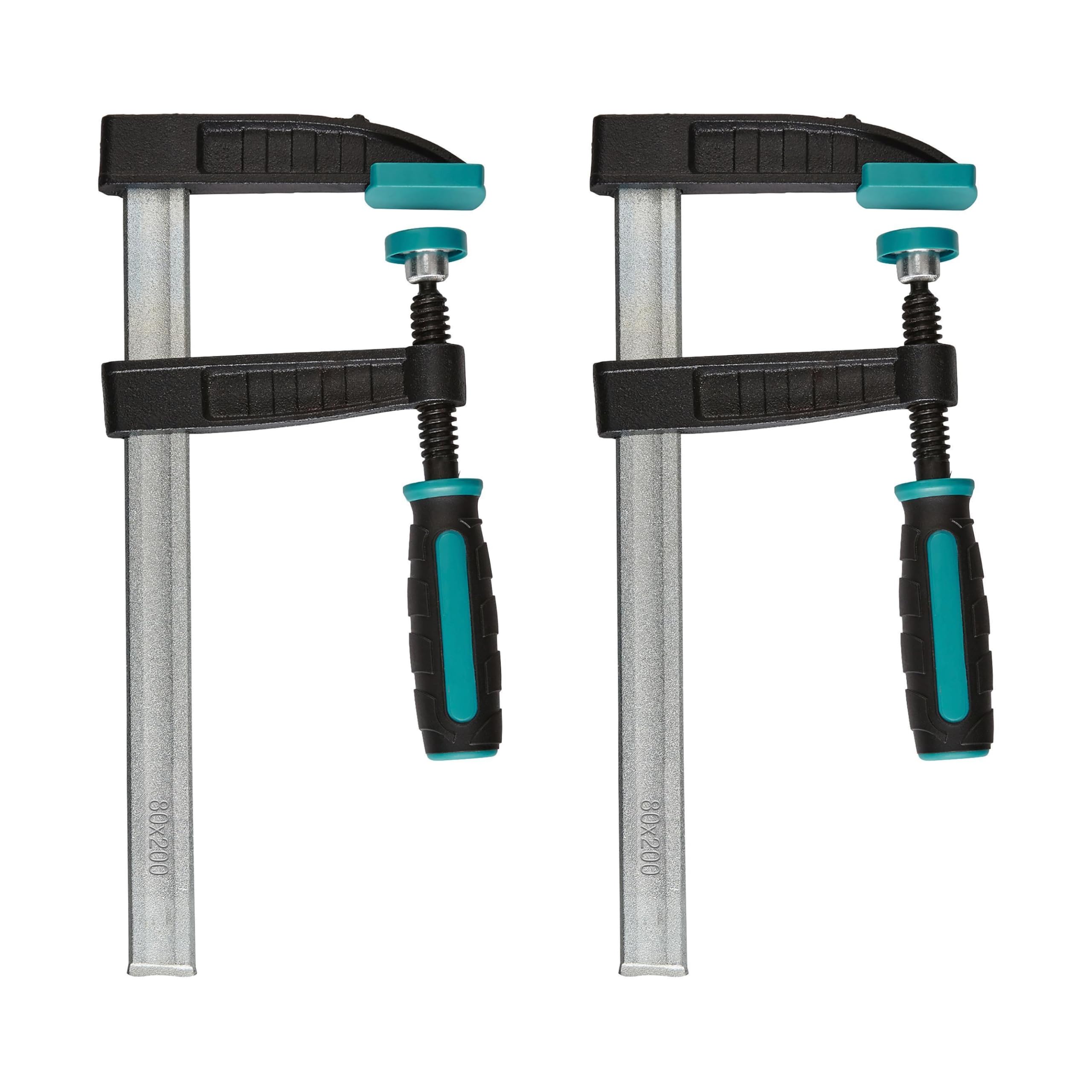 wolfcraft 2 Screw Clamps 200 mm - Woodworking Clamps with Hollow Profile Rail, 270 kg Clamping Force, 80 mm Throat Depth & Ergonomic Handle for DIY - 8646000