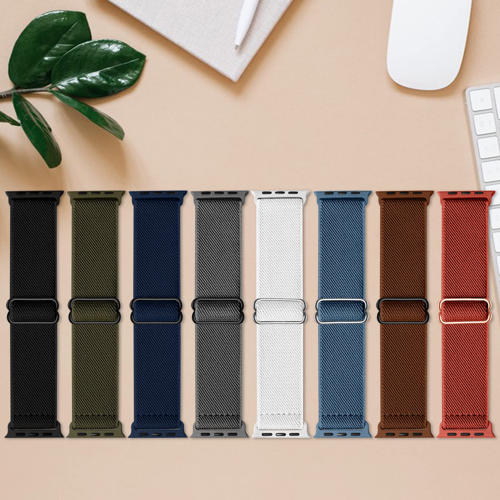 chinbersky 8 Pezzi Cinturino Compatibile con Cinturino Apple Watch 40mm 38mm 41mm, Regolabile Sportiva Nylon Elastico Cinturino per iWatch Serier 10 9 8 7 6 SE 5 4 3 2 1
