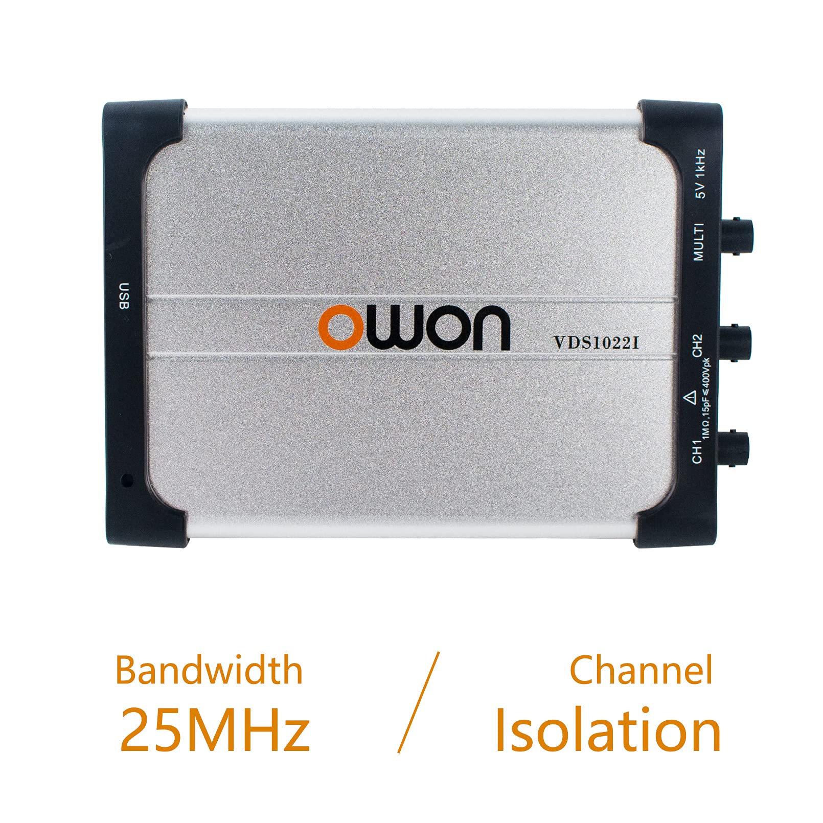 OWON VDS1022i Oscilloscopio USB Basato su PC, 2+1 (Multi) Canali Portatile, Virtuale Con Larghezza di Banda 25 MHz e Isolamento del Canale