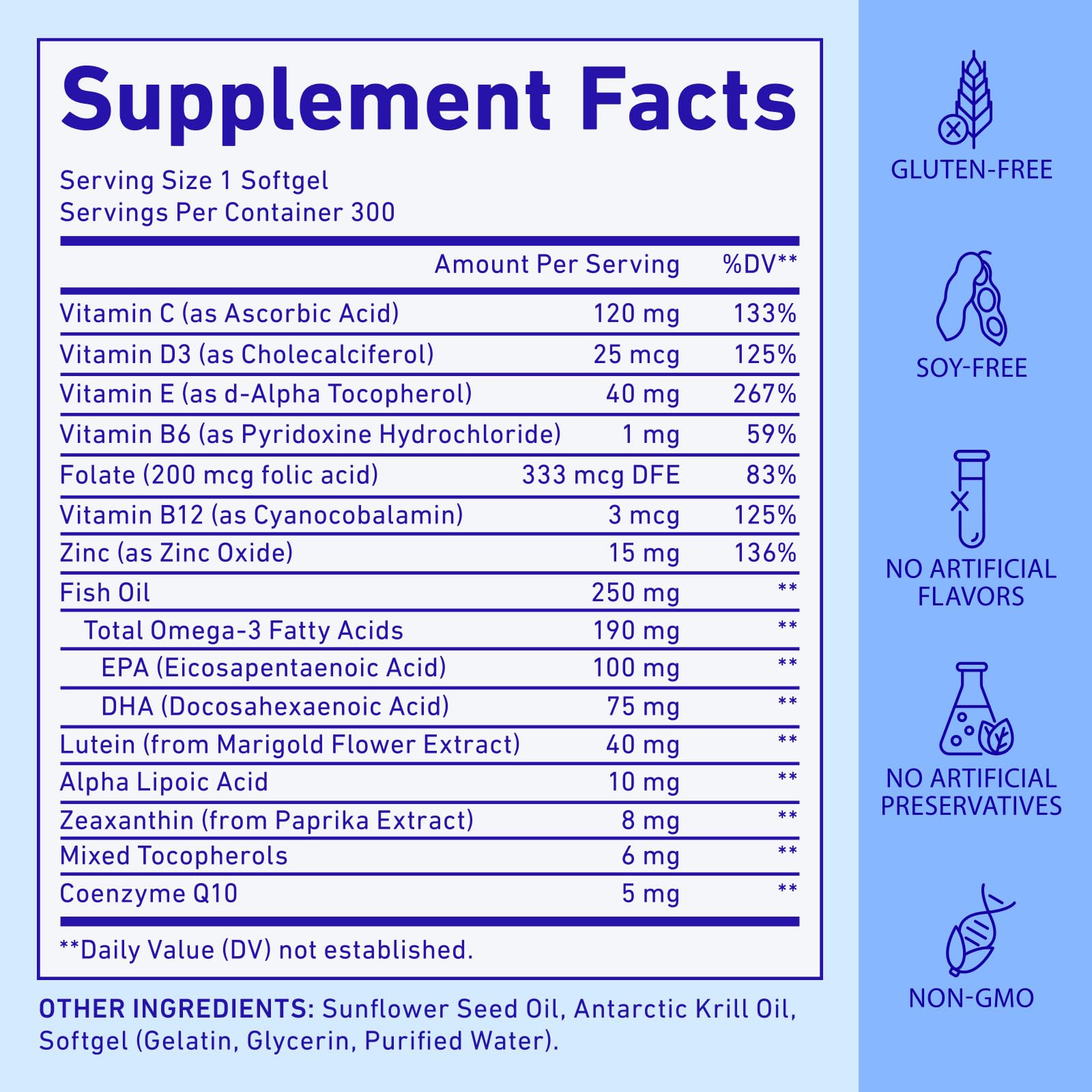 Lutein Zeaxanthin Kapseln 40mg – Augen Vitamine mit DHA, EPA, Zink, Vitamin A, C, D, E, B6 & B12 – Nahrungsergänzung für Normale Sehkraft – 300 Softgel Kapseln