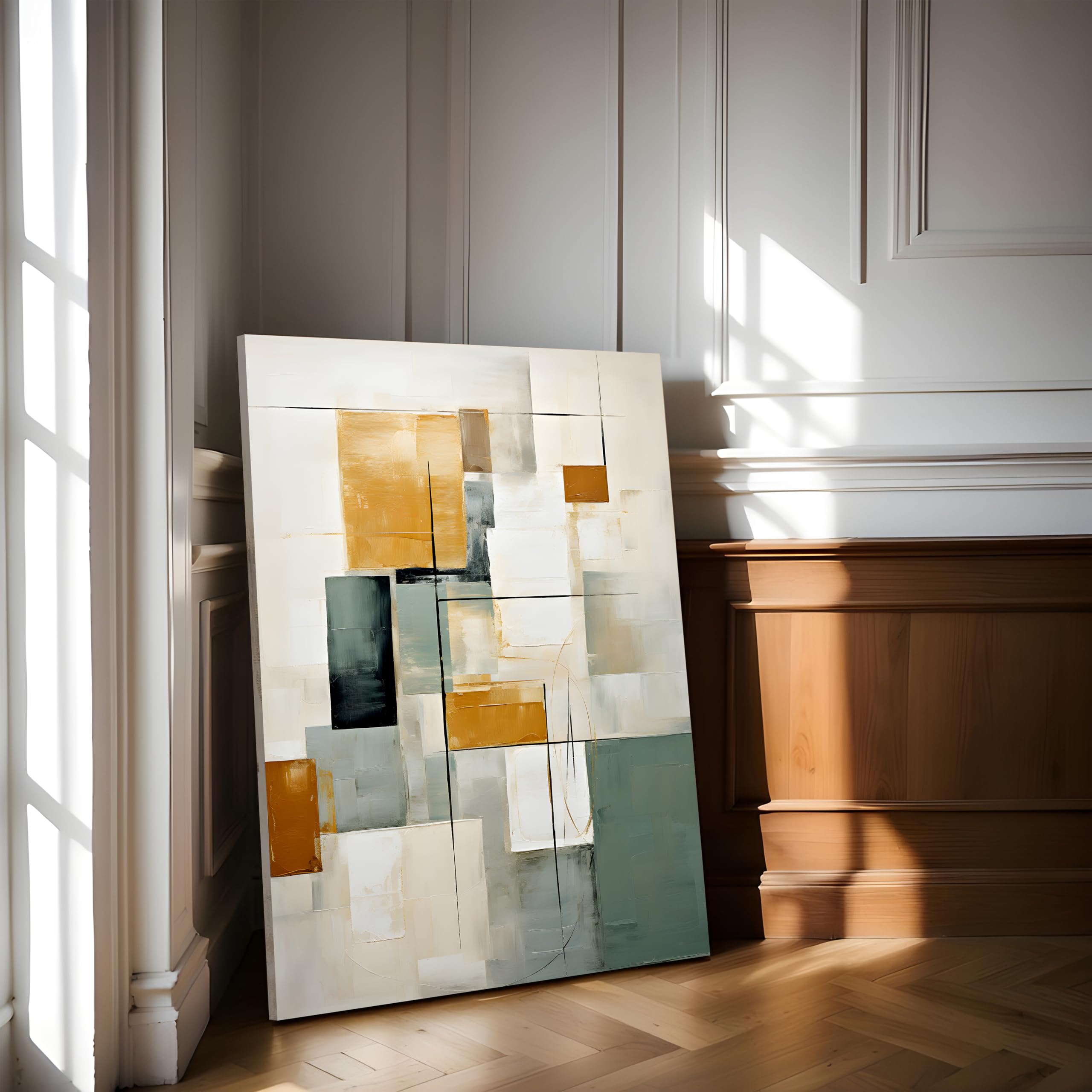 Abstract Geometric Canvas Painting - Beige, 23x35 Inch -13 Abstract Geometric Canvas Painting - Beige, 23x35 Inch -13