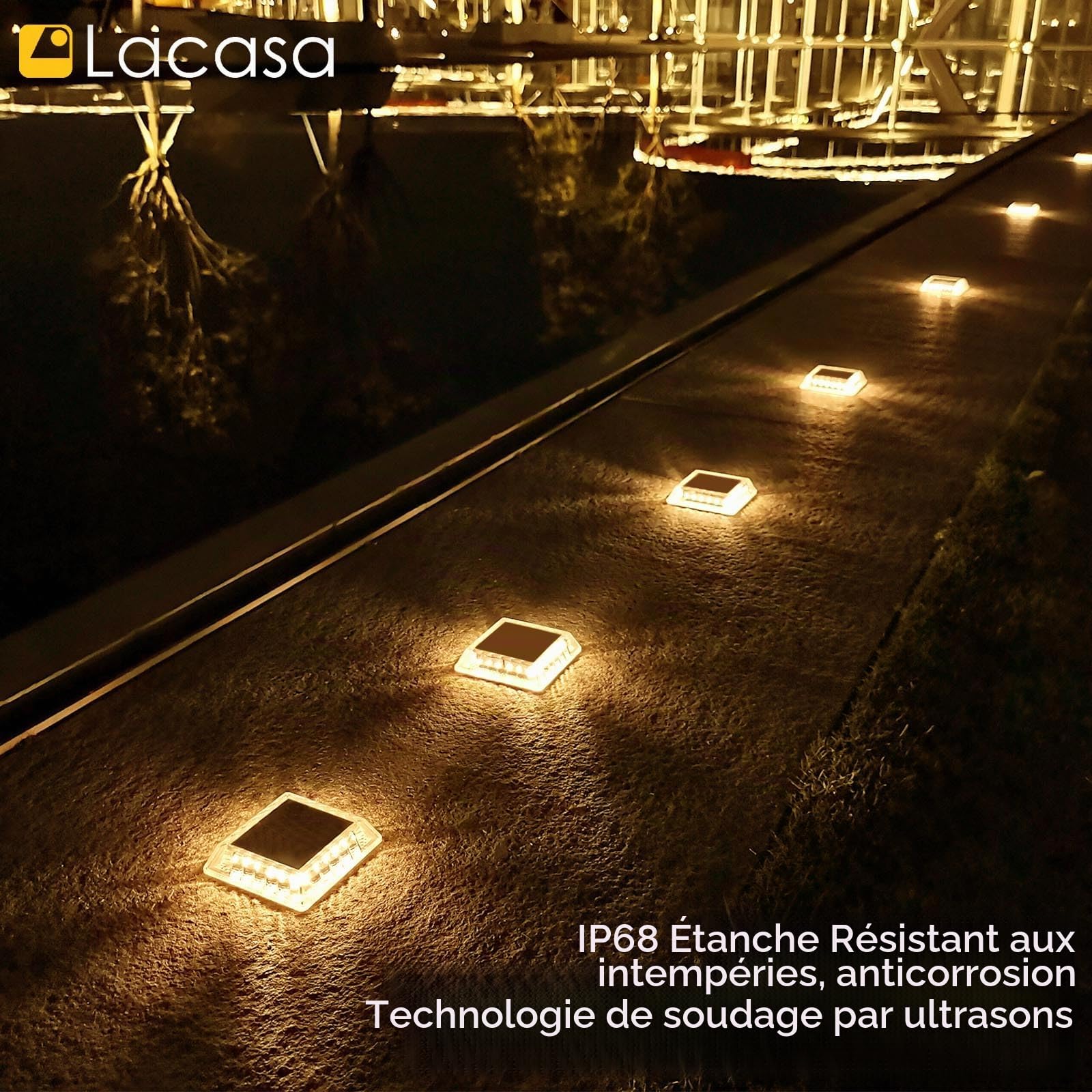 Lacasa Lampe Solaire Extérieur, 8 Pack 30LM Lampe Solaire au Sol IP68 Etanche Lumière Solaire Jardin Auto On/Off Eclairage Solaire pour Escalier Chemins Allée Patio Pont Dock, Blanc Chaud 2700K
