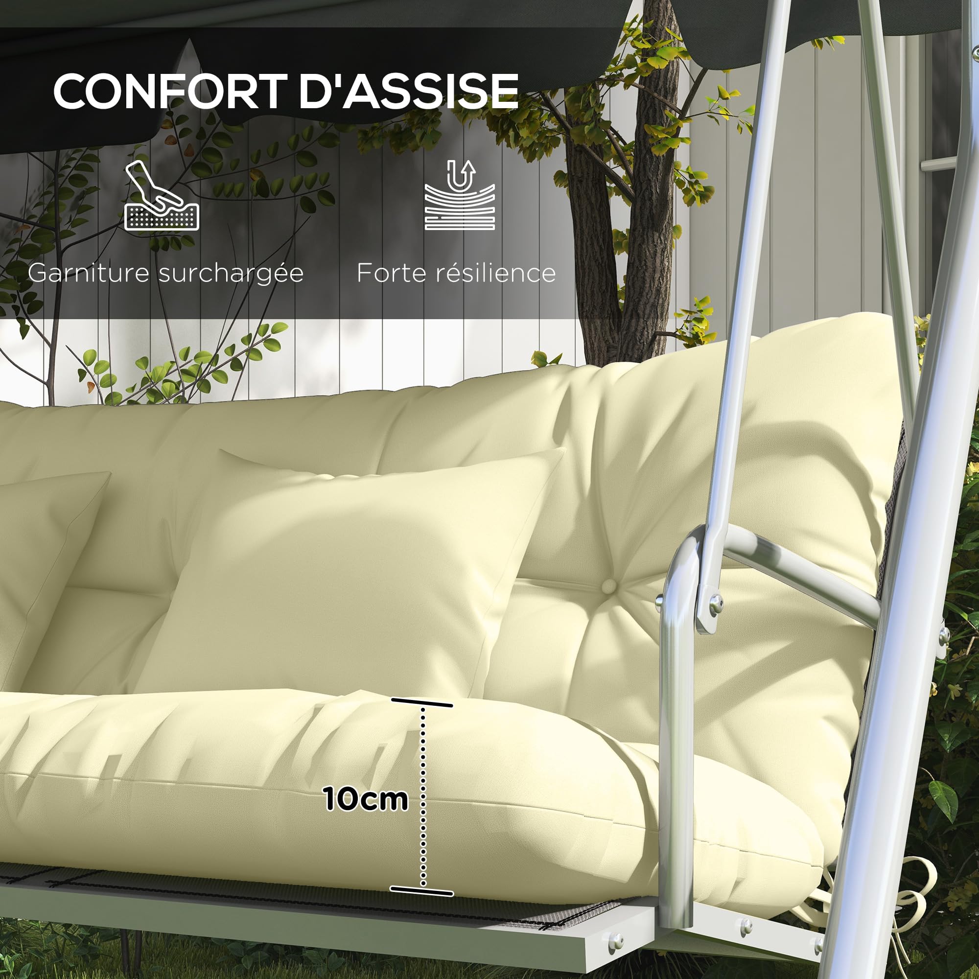 Outsunny Ensemble de 4 Coussins d'Extérieur pour Balancelle de Jardin Crème | Coussin d'Assise, de Dossier, 2 Oreillers
