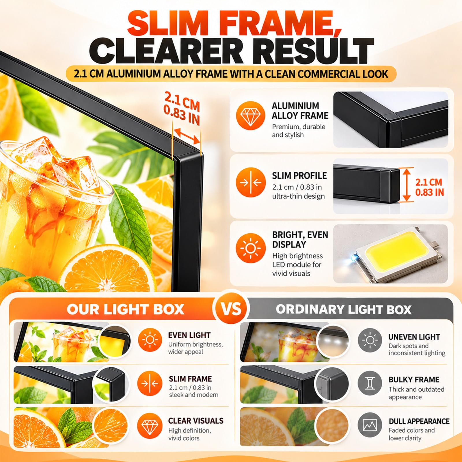 Caisson Menu LED pour Cafés et Snacks 60×70cm/23.62×27.56in